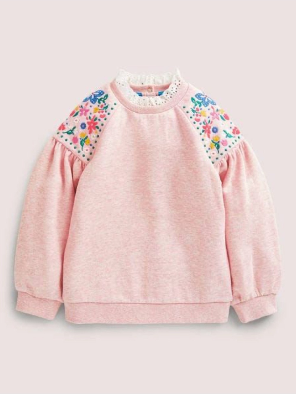 Boden Pink Sweatshirt with Floral Embroidered Shoulders sz 13/14